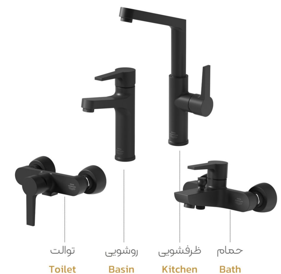 ست کامل شیرآلات ایران گروه مدل هانسه مشکی(پس کرایه)
